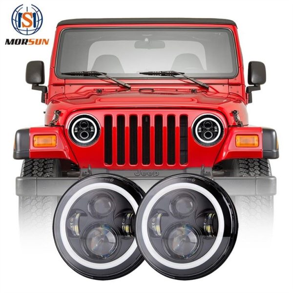 DOT 7 Led Koplamp Halo Voor Jeep Wrangler TJ Accessoires Auto LED Projector Koplamp Lens Voor Jeep TJ 1997-2006 JK CJ7 LJ