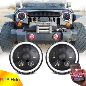 RGB Halo LED-koplamp 7 inch voor Jeep Wrangler JK JL multifunctionele RGB-koplamp
