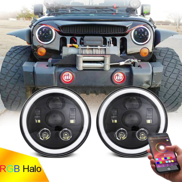 RGB Halo LED-koplamp 7 inch voor Jeep Wrangler JK JL multifunctionele RGB-koplamp